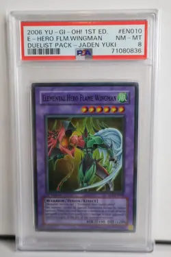 2006 YU-GI-OH! #EN010 Elemental Hero Flame Wingman Duelist Jaden Yuki PSA 8 1st - Image 1
