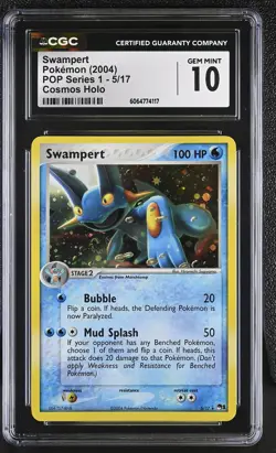 CGC 10 GEM MINT Swampert 2004 POP Series 1 5/17 Cosmos Holo SWIRL Pokemon Card - Image 1
