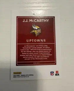 Panini 2024 Donruss Optic Uptowns Prizm J.J. McCarthy Rookie Vikings #10 - Image 2