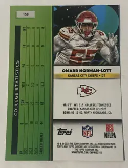2025 Topps Cosmic Chrome Omarr Norman-Lott RC Black Refractor 05/10 Chiefs - Image 2