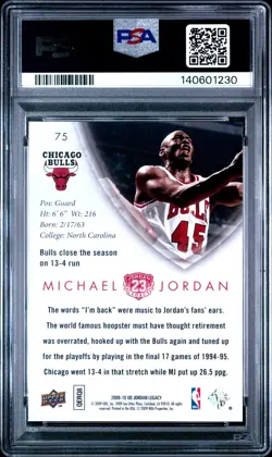 2009 Upper Deck Jordan Legacy Gold Michael Jordan #75 PSA 10 - Image 2