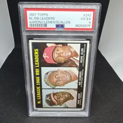 1967 Topps #242 NL RBI Leaders Hank Aaron Roberto Clemente R. Allen PSA 4 VG-EX - Image 1