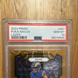 Panini 2023 Prizm Rookies Puka Nacua RC Lazer Prizm #357 Rams PSA 10 - Image 2
