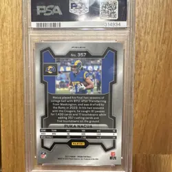 Panini 2023 Prizm Rookies Puka Nacua RC Lazer Prizm #357 Rams PSA 10 - Image 3