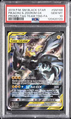 2019 POKEMON SM BLACK STAR PROMO #SM168 FULL ART/PIKACHU & ZEKROM GX PSA 10 - Image 1