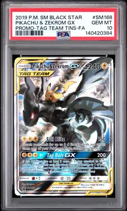 2019 POKEMON SM BLACK STAR PROMO #SM168 FULL ART/PIKACHU & ZEKROM GX PSA 10 - Image 1