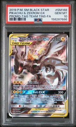 2019 POKEMON SM BLACK STAR PROMO #SM168 FULL ART/PIKACHU & ZEKROM GX PSA 10 - Image 1