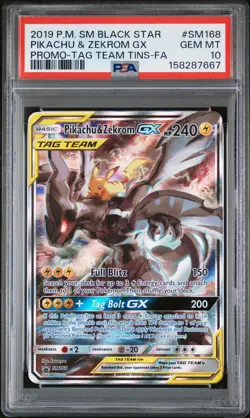 2019 POKEMON SM BLACK STAR PROMO #SM168 FULL ART/PIKACHU & ZEKROM GX PSA 10 - Image 1