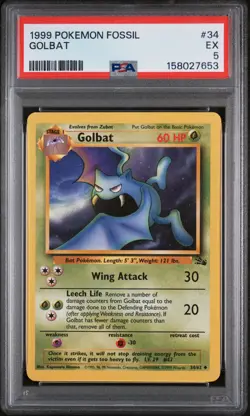 1999 POKEMON FOSSIL #34 GOLBAT PSA 5 - Image 1