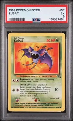 1999 POKEMON FOSSIL #57 ZUBAT PSA 5 - Image 1
