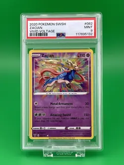 Pokemon Zacian Amazing Rare Holo PSA 9 2020 SWSH04 Vivid Voltage 082/185 - Image 1