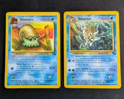 Pokemon TCG Omastar 40/62 & Omanyte 52/62 Fossil LP WOTC Vintage - Image 1