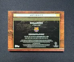 2025-26 Topps Deco Ronaldinho Antiquity Auto Match Worn Patch /25 Barcelona UCL - Image 2