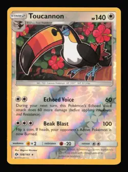 Toucannon 108/149 R SM Base Set Pokemon Reverse Holo NM - Image 1