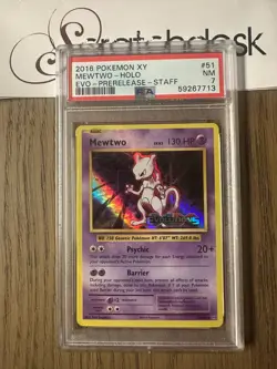 PSA 7 - Pokemon STAFF MEWTWO 51/108 - PRERELEASE EVOLUTIONS - FOIL - Image 1