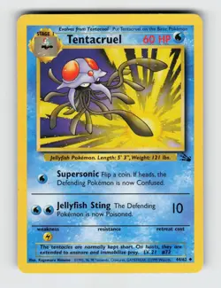 Tentacruel 44/62 Unlimited Uncommon Fossil Pokemon 1999 Moderately Played - Image 1