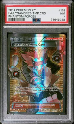 PSA 7 NM Lysandre's Trump Card 118/119 Phantom Forces Trainer Holo Pokemon 2014 - Image 1