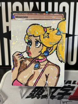 Altered Mtg Hand Painted Princess Peach Anime Girl Plains - Image 1
