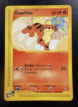 Growlithe 51/147 Aquapolis 2002 Pokemon E Series Non-Holo Kyoko Umemoto LP/NM - Image 1