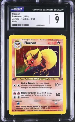 Flareon 3/64 1st Edition Jungle Holo Rare CGC 9 Mint Vintage Pokemon Card 1999 - Image 1