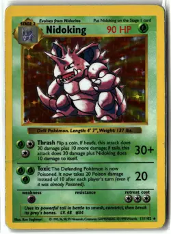 Nidoking ⭐ 11/102 Holo Rare Base Set Shadowless WOTC 1999 Pokemon MP - Image 1