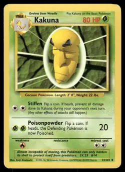 Kakuna 33/102 Uncommon Base Set Unlimited Pokemon Lightly Played - Image 1