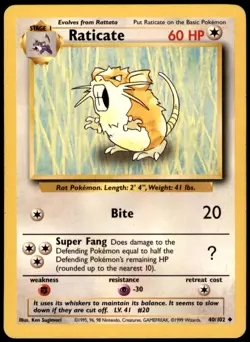 Raticate 40/102 Uncommon Base Set Unlimited Pokemon Moderately Played - Image 1