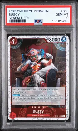 PSA 10 2025 One Piece Prb02 Premium Booster The Best Vol.2 #008 Buggy GEM MT - Image 1