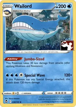 Wailord - 038/195 (Cosmos Holo) - 038/195 Prize Pack Series Cards - NM - Image 1