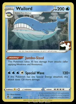 Wailord 038/195 Holo Uncommon Prize Pack Series Cards Pokemon Holo Near Mint - Image 1
