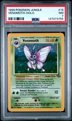 Venomoth 13/64 1999 Pokemon Jungle Holo - PSA 7 - Image 1