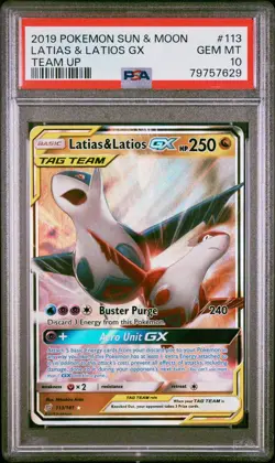 2019 Pokemon Sun & Moon Team Up Latias & Latios GX Team Up PSA 10 #113 - Image 1
