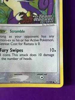2004 Pokemon RATTATA HOLO - TEAM ROCKET RETURNS STAMPED 71/109 Excellent - Image 5