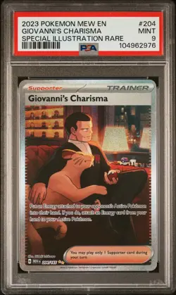 PSA 9 Giovanni’s Charisma #204 Pokemon 2023 MEW EN-151 Special Illustration Rare - Image 1