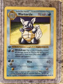 1999 1st Edition Shadowless Wartortle 42/102 Base Set TCG Pokemon Vintage - Image 1