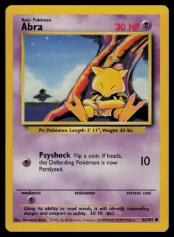 Abra 43/102 Common Base Set Unlimited Pokemon Lightly Played - Image 1