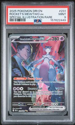 2025 POKEMON DRI EN-DESTINED RIVALS #231 TEAM ROCKET'S MEWTWO EX PSA 9 - Image 1