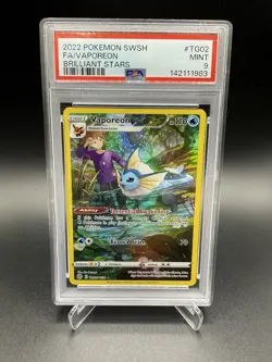 2022 Pokemon SWSH Vaporeon Brilliant Stars FA TG02/TG30 PSA 9 Mint - Image 1