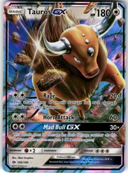 Tauros GX 100/149 Holo Ultra Rare SM Base Set Pokemon Lightly Played - Image 1
