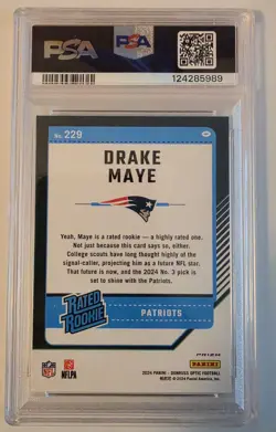 Panini 2024 Donruss Optic Drake Maye Rated Rookie Holo Prizm #229 PSA 10 - Image 2