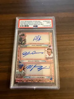 2024 Bowman Skenes/Crews/Langford PSA Mint 9 Numbered 8/15 - Image 1