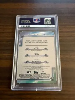 2024 Bowman Skenes/Crews/Langford PSA Mint 9 Numbered 8/15 - Image 3
