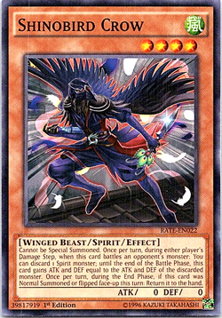 Shinobird Crow RATE-EN022 Yu-Gi-Oh! Card Light Play 1st Edition - Image 1