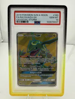 2018 POKEMON SUN & MOON CELESTIAL STORM #160 FULL ART/RAYQUAZA GX PSA 10 - Image 1
