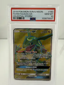 2018 POKEMON SUN & MOON CELESTIAL STORM #160 FULL ART/RAYQUAZA GX PSA 10 - Image 2