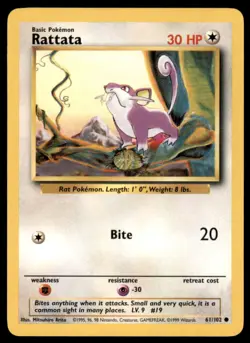 1999 Pokemon Base Unlimited #61 Rattata C - Image 1