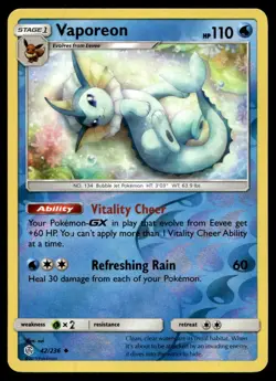 Vaporeon SM - Cosmic Eclipse Reverse Holo 42/236 Pokemon TCG - Image 1