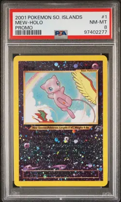 2001 Pokemon Mew Reverse Holo Swirl Southern Islands Promo 1/18 PSA 8 - Image 1