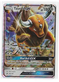 Tauros GX 100/149 Sun & Moon Base Set S&M Holo Rare Pokemon TCG Card NM - Image 1