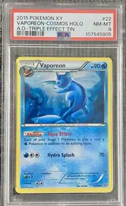 2015 POKEMON XY ANCIENT ORIGINS COSMOS-TRIPLE EFFECT TIN #22 VAPOREON-HOLO PSA 8 - Image 1